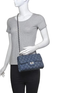 denim quilted chain handle bag