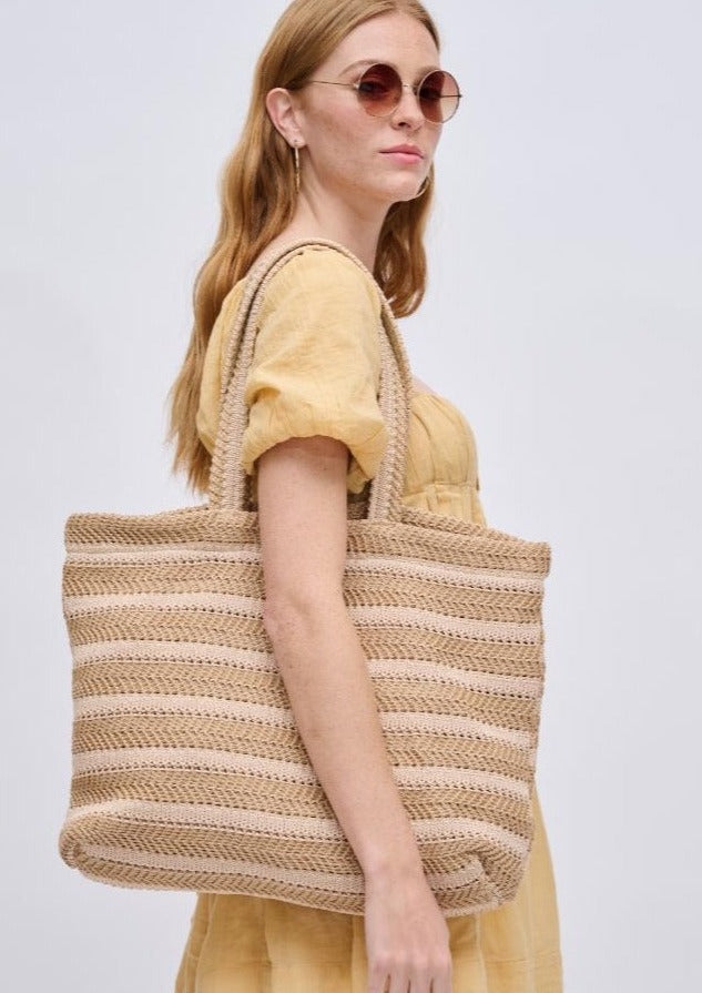 stripe straw tote