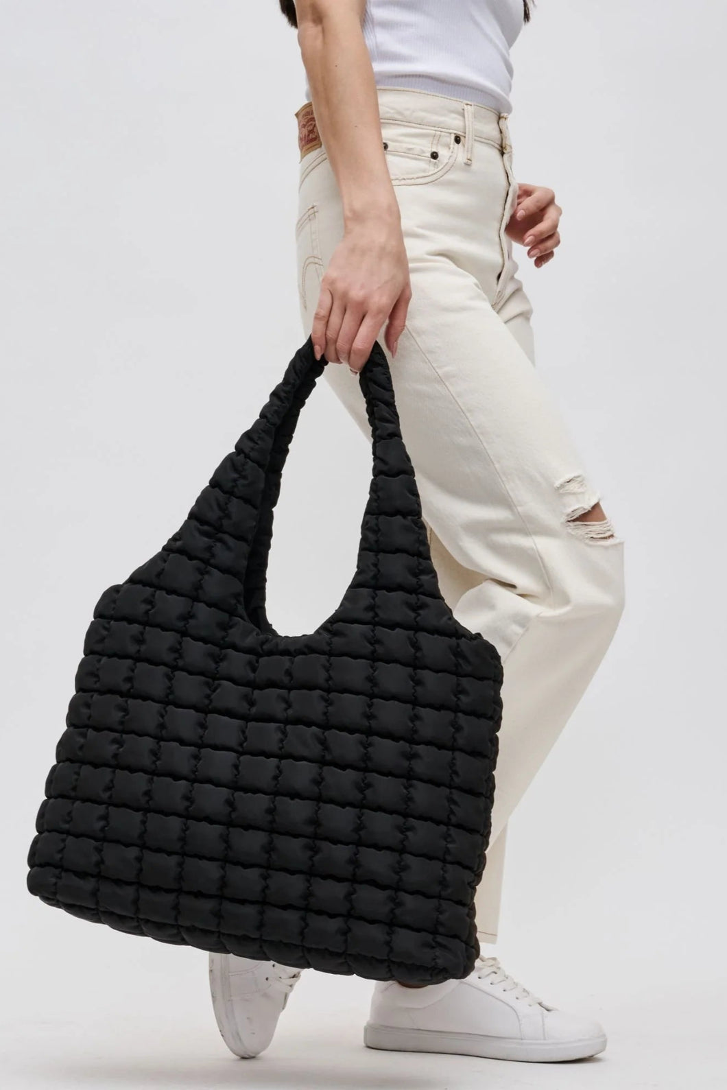 quilted puffer nylon hobo bag