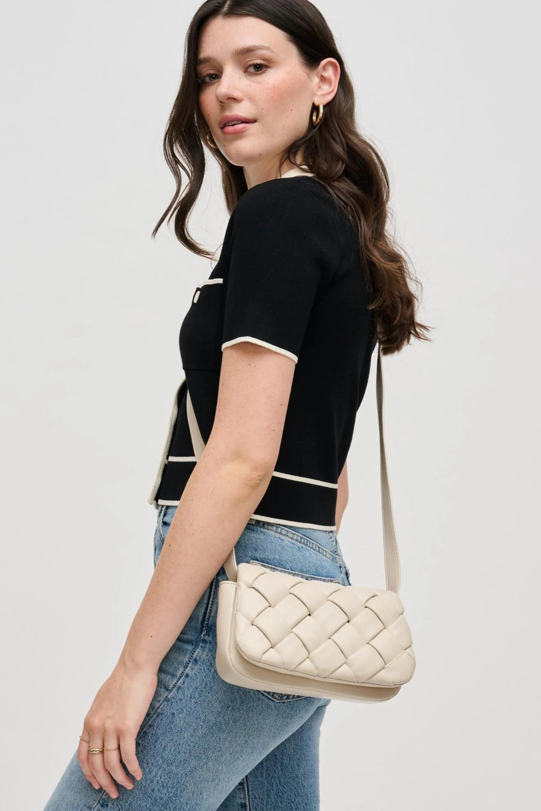 faux leather woven crossbody bag