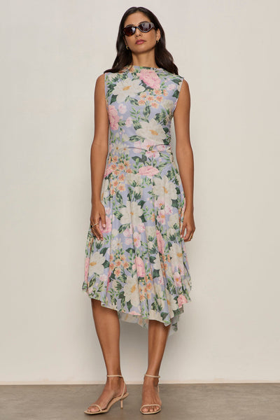 mesh midi floral dress