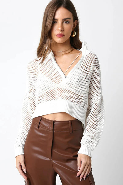 mesh zip sweater