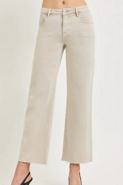 mid rise straight cut hem jean