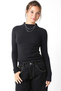 mock neck rib sweater