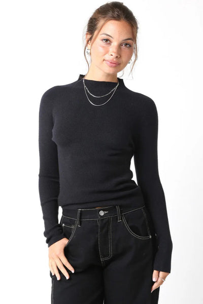 mock neck rib sweater