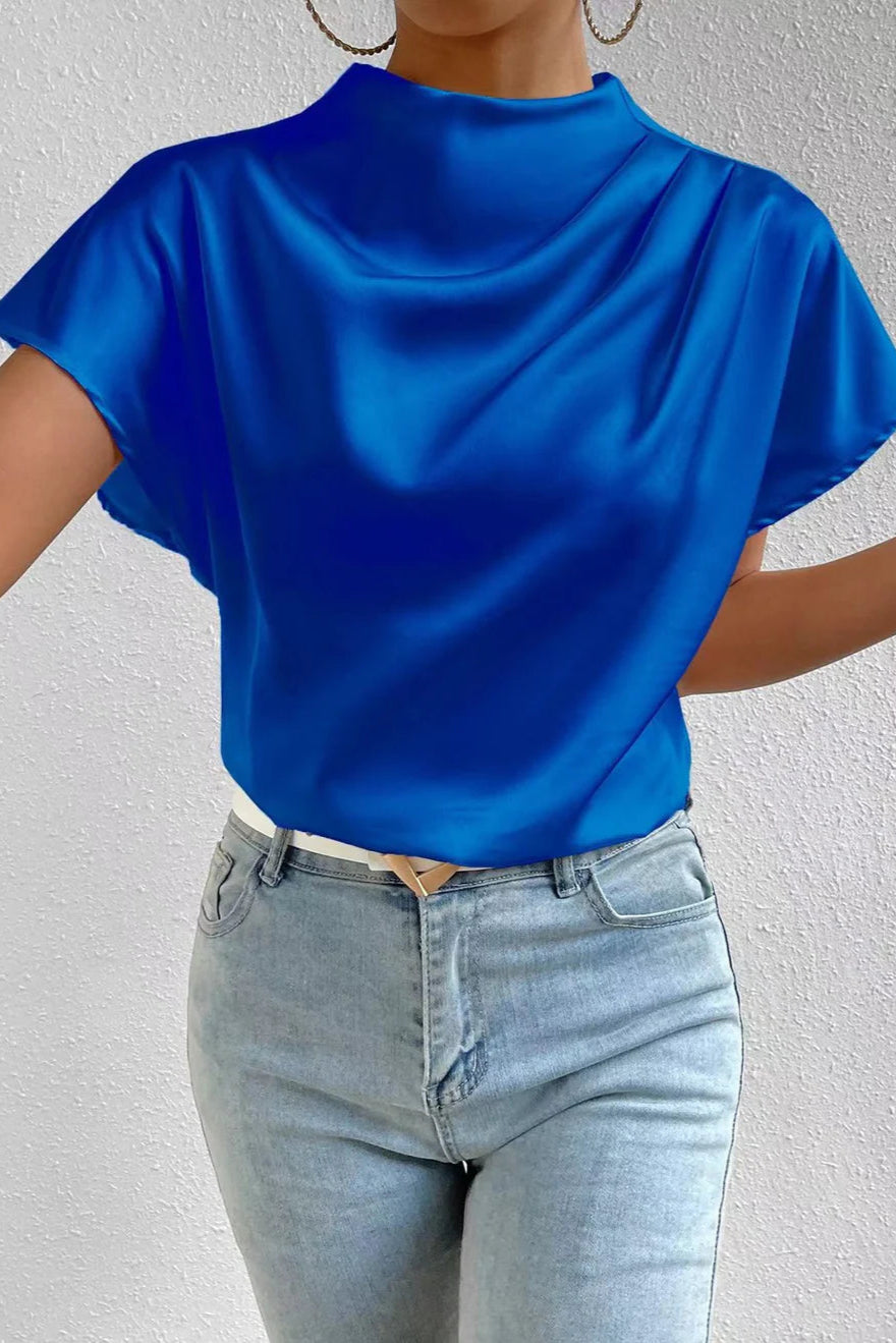 mock neck short sleeve blouse