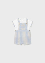 Load image into Gallery viewer, baby boy linen stripe shortall + tee
