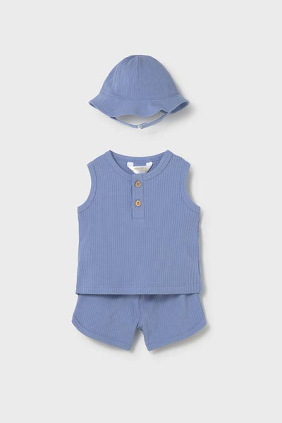 baby rib henley, shorts + hat set
