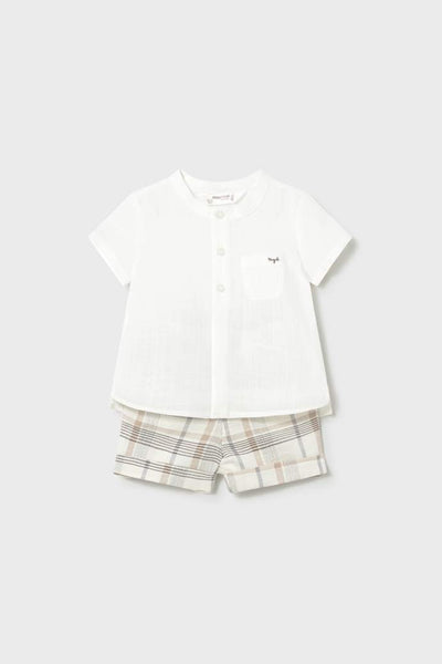 baby linen shirt + check short set