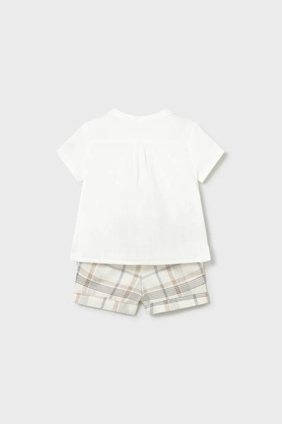 baby linen shirt + check short set