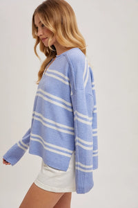 notch neck stripe sweater