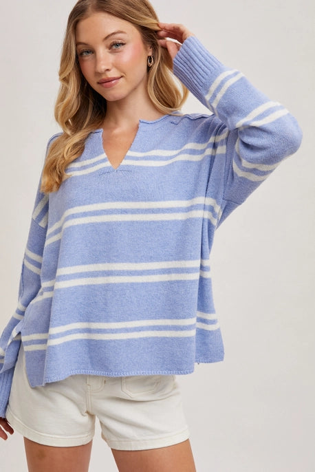 notch neck stripe sweater