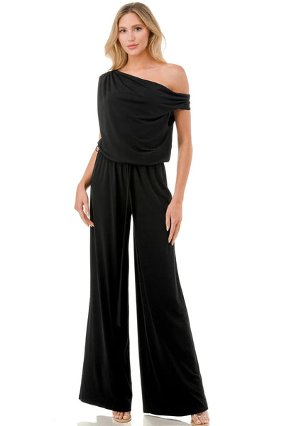 off shoulder jumpsuit with sash