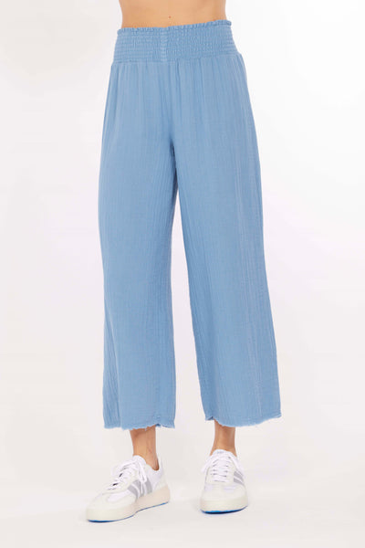 smocked waist gauze crop pant
