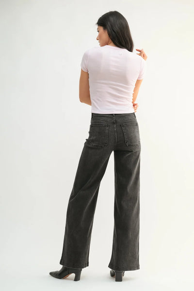 patch pocket wide leg jean