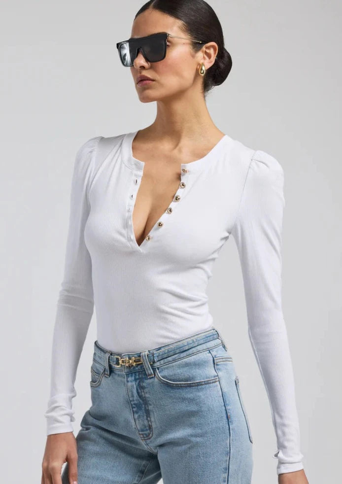 women long sleeve puff rib top