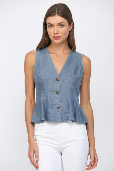 peplum tencel denim vest