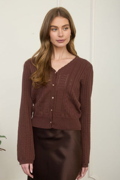 pointelle button cardigan