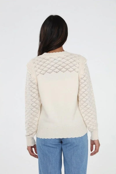 pointelle crew sweater