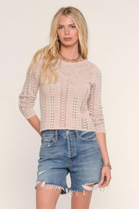 pointelle long sleeve sweater