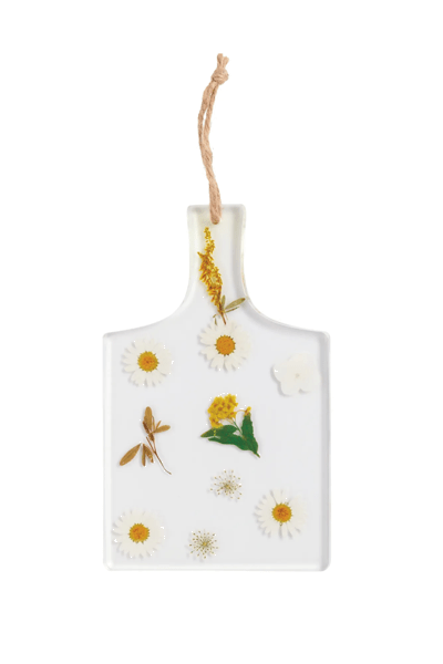 pressed flower serving board white