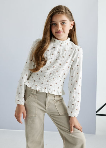 girls plissed print top