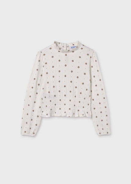 girls plissed print top