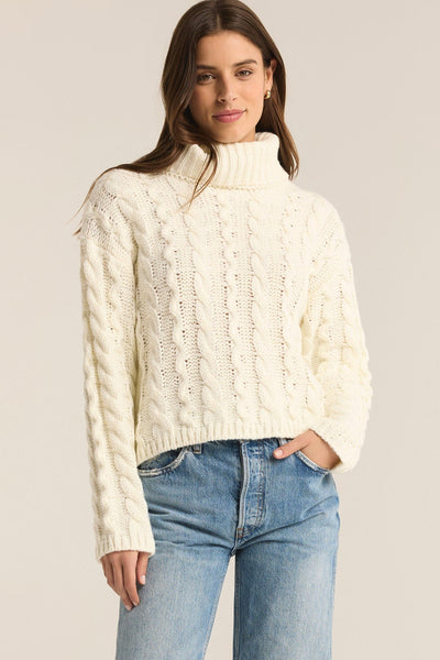 cable t neck sweater