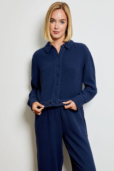 gauze loop trim shirt