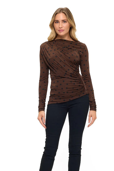 ruched dot long sleeve top