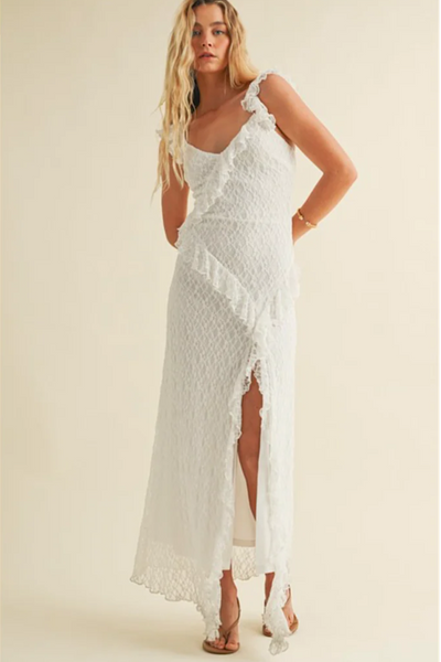 ruffle lace midi dress