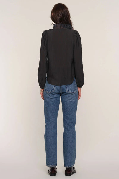 ruffle trim button blouse
