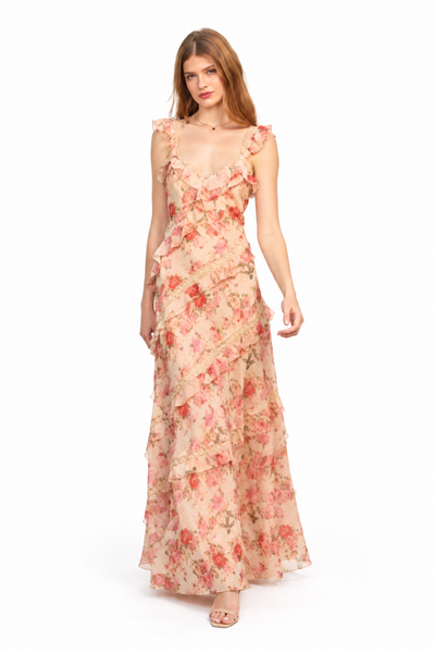 ruffle trim floral maxi dress