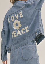 Load image into Gallery viewer, love + peace denim jacket
