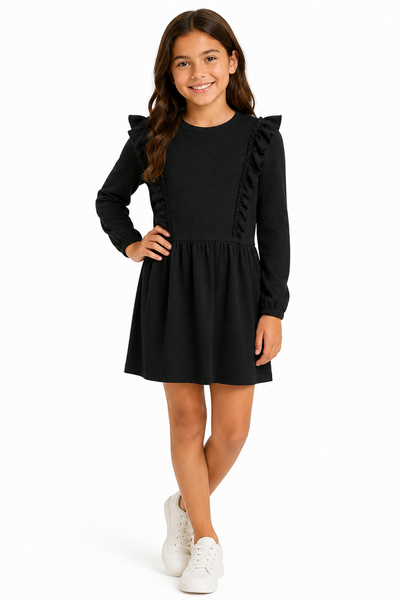 girls kids drop waist ruffle trim dress