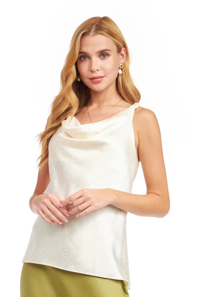 satin jacquard dot cowl tank