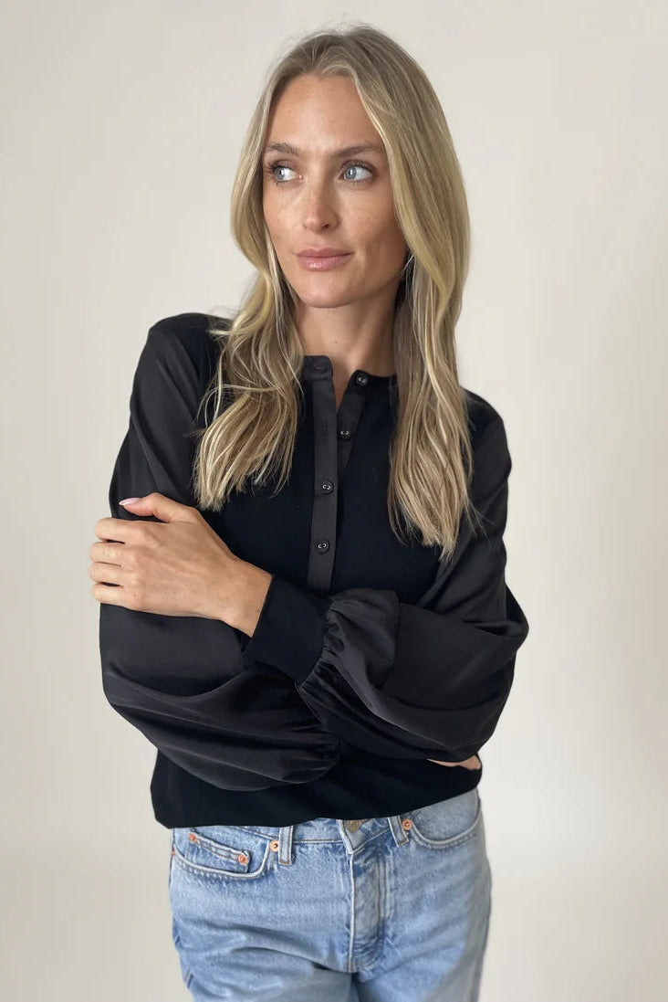 satin sleeve ribbed henley top