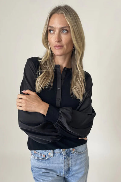 satin sleeve ribbed henley top