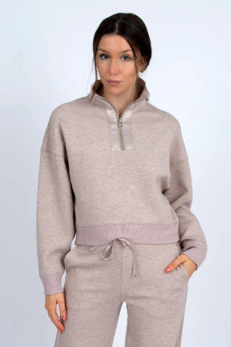 satin trim 1/2 zip top