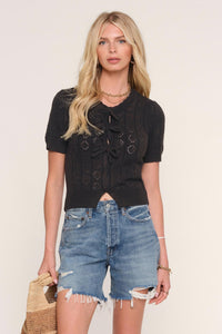 short sleeve bow cardigan