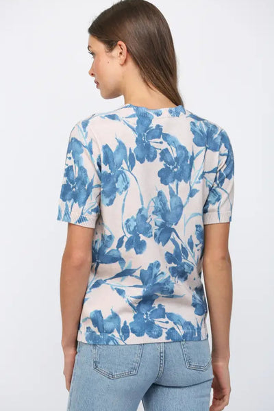 short sleeve floral sweater