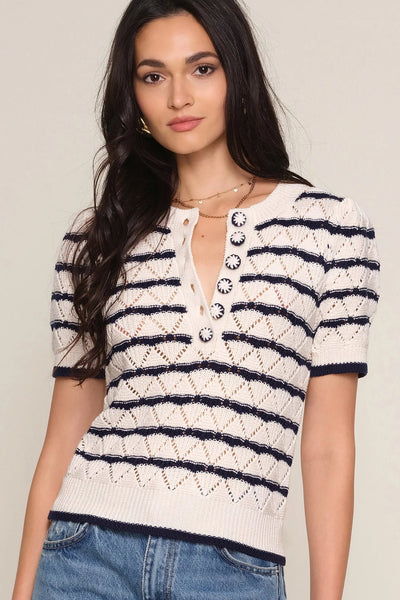 short sleeve stripe collared sweater