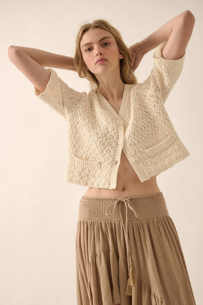 short sleeve textured crop cardi
