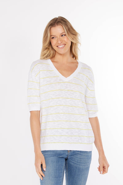 short sleeve v neck stripe sweater