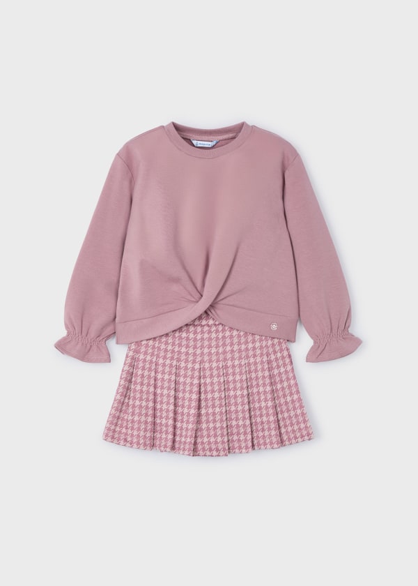 girls sweatshirt + check skort set