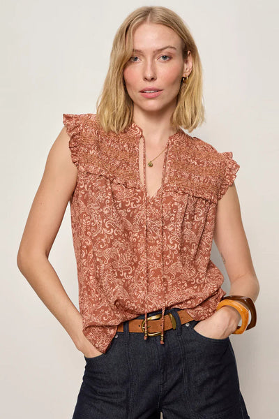 smocked paisley blouse