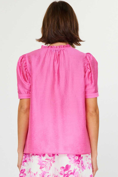 split neck ruffle trim blouse