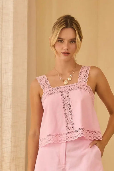 square neck lace trim tank