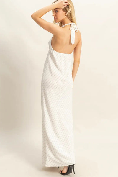 strap pinstripe maxi dress