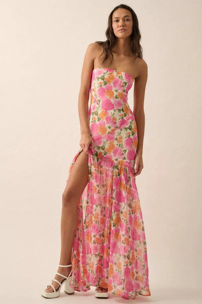 strapless blossoms maxi dress